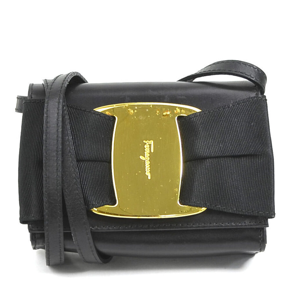 Salvatore Ferragamo Gold Vara Leather Shoulder Black Bag Crossbody - Picture 2 of 4